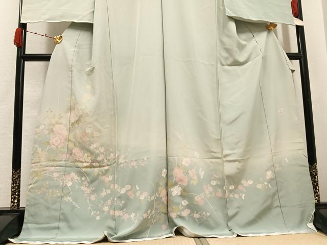 平和屋着物●訪問着 友禅 作家物 草花文 暈し染め 丹後ちりめん 仮絵羽 正絹 逸品 未使用 AABJ7253ph