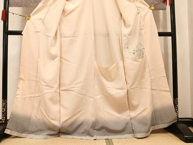 平和屋着物●訪問着 草花舞蝶文 金銀彩 浜ちりめん 仮絵羽 正絹 逸品 未使用 AABJ7256ph