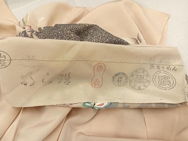 平和屋着物●訪問着 草花舞蝶文 金銀彩 浜ちりめん 仮絵羽 正絹 逸品 未使用 AABJ7256ph
