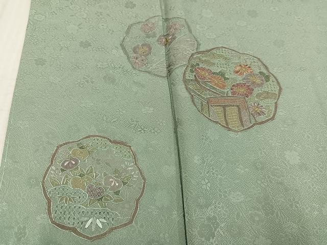平和屋着物●訪問着 中国三大刺繍 汕頭刺繍 スワトウ刺繍 御所車花文 正絹 逸品 未使用 AABJ7262ph
