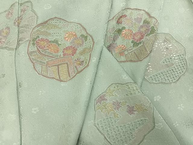 平和屋着物●訪問着 中国三大刺繍 汕頭刺繍 スワトウ刺繍 御所車花文 正絹 逸品 未使用 AABJ7262ph