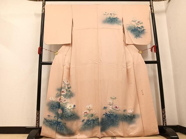 平和屋着物●訪問着 手描き 作家物 昭彦 草花文 暈し染め 正絹 逸品 AABJ7265ph