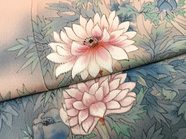 平和屋着物●訪問着 手描き 作家物 昭彦 草花文 暈し染め 正絹 逸品 AABJ7265ph
