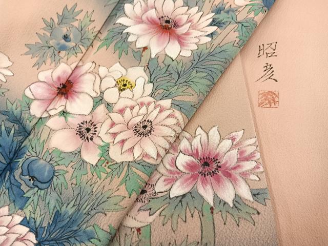 平和屋着物●訪問着 手描き 作家物 昭彦 草花文 暈し染め 正絹 逸品 AABJ7265ph