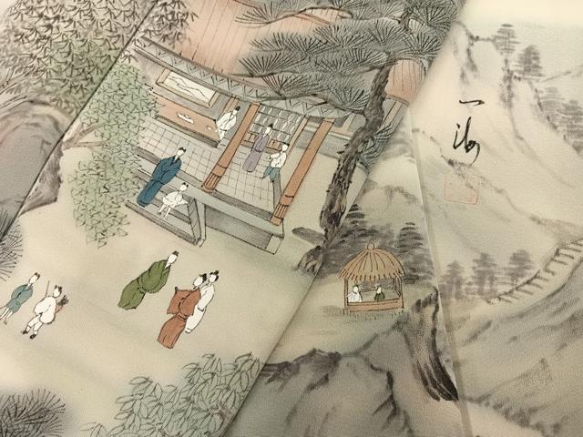 平和屋着物●訪問着 高橋一海 手描き 人物風景文 正絹 逸品 AABJ7267ph