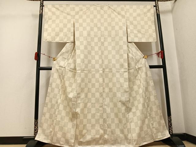 平和屋着物●本場大島紬 白大島 一元絣 市松文 正絹 逸品 AABJ7271ph