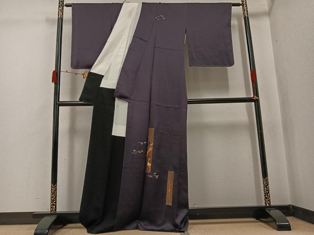 平和屋着物●色留訪問着 駒刺繍 鹿 草花文 金糸 正絹 逸品 AABJ7277ph