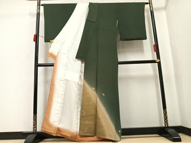 平和屋着物●色留訪問着 駒刺繍 草花文 暈し染め 金彩 鬼しぼ縮緬 正絹 逸品 AABJ7279ph