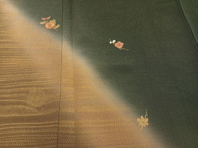 平和屋着物●色留訪問着 駒刺繍 草花文 暈し染め 金彩 鬼しぼ縮緬 正絹 逸品 AABJ7279ph