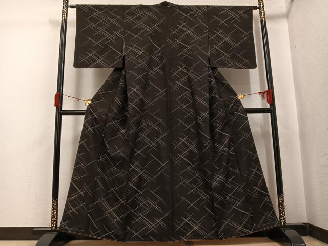 平和屋着物●上質な紬 格子 黒地 正絹 逸品 未使用 AABJ7282ph