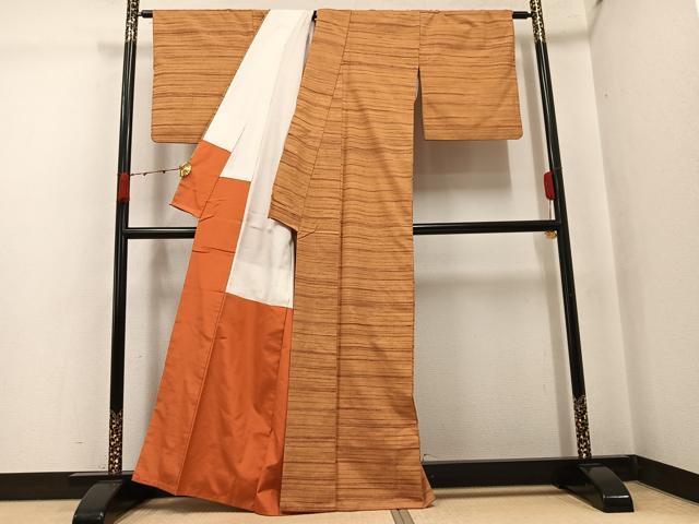 平和屋着物●上質な紬 横段文 正絹 逸品 AABJ7288ph
