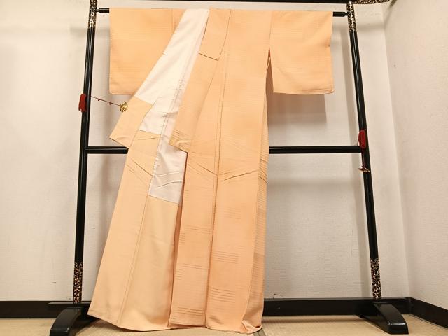 平和屋着物●上質な色無地 横段地紋 萱草色 正絹 逸品 未使用 AABJ7291ph
