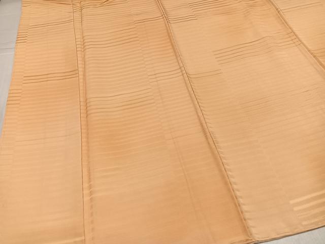 平和屋着物●上質な色無地 横段地紋 萱草色 正絹 逸品 未使用 AABJ7291ph