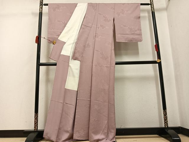 平和屋着物●上質な色無地 風景樹林地紋 水柿色 正絹 逸品 未使用 AABJ7292ph