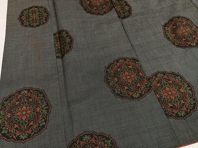 平和屋着物●本場大島紬 一元7マルキ 草花文 正絹 逸品 AABJ7295ph