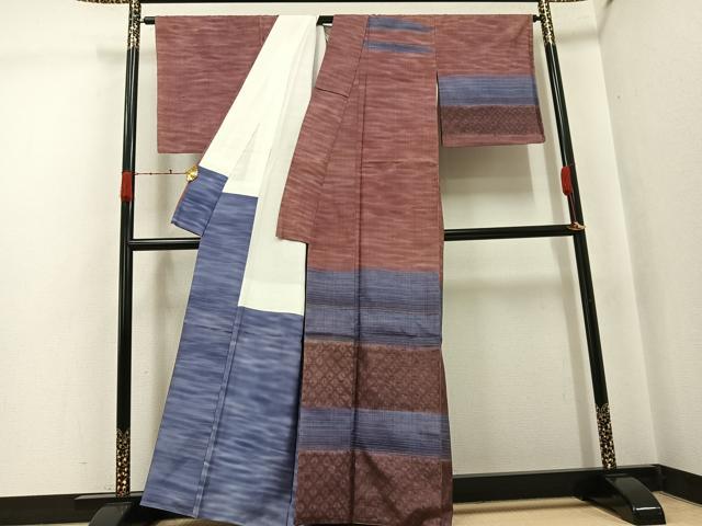 平和屋着物●訪問着 紬地 横段文 暈し染め 正絹 逸品 AABJ7300ph