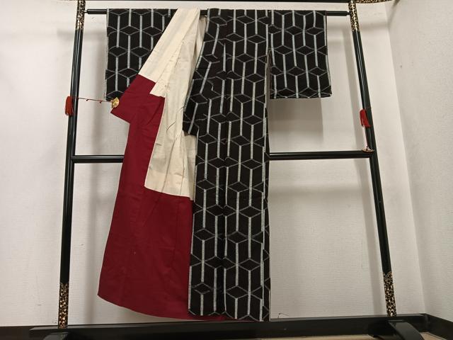 平和屋着物●久留米絣 幾何学文様 綿 逸品 未使用 AABJ7301ph
