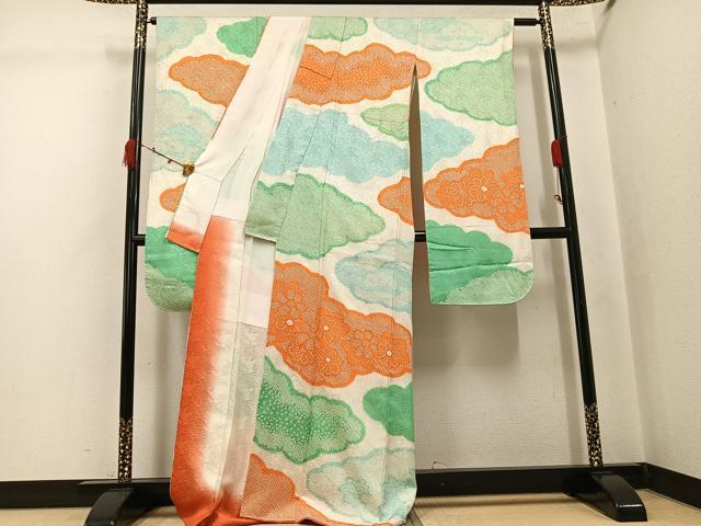 平和屋着物●豪華振袖 総絞り 雲重ね花文 正絹 逸品 AABJ7307ph