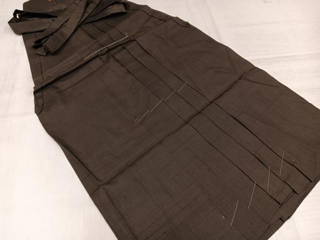 平和屋着物●男性 馬乗り袴 紬地 色無地 海松茶色 正絹 逸品 未使用 AABJ7313ph