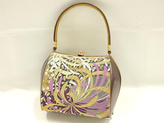 平和屋着物●和装小物 和装バッグ ハンドバッグ 花柄 金銀糸 帯地使用 逸品 AABJ7321ay