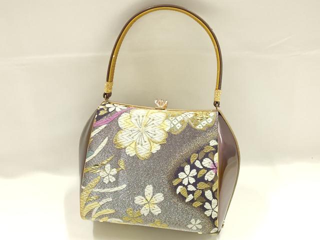 平和屋着物●和装小物 和装バッグ ハンドバッグ 花柄 金銀糸 帯地使用 逸品 AABJ7321ay