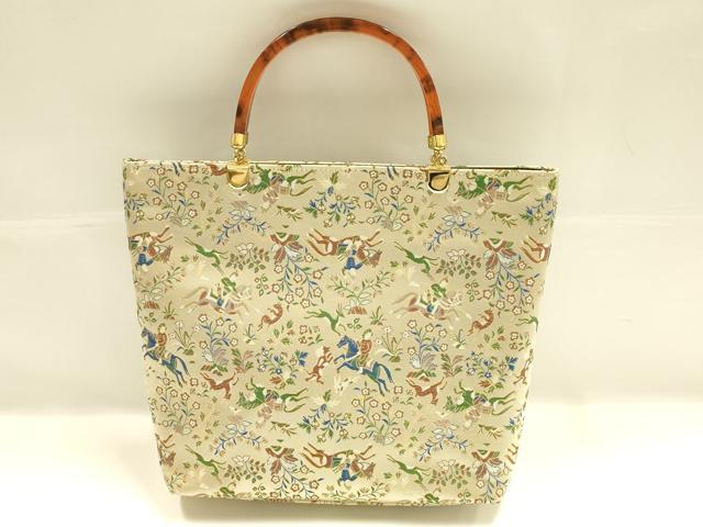 平和屋着物●和装小物 和装バッグ ハンドバッグ 狩猟文 金糸 逸品 AABJ7332ay