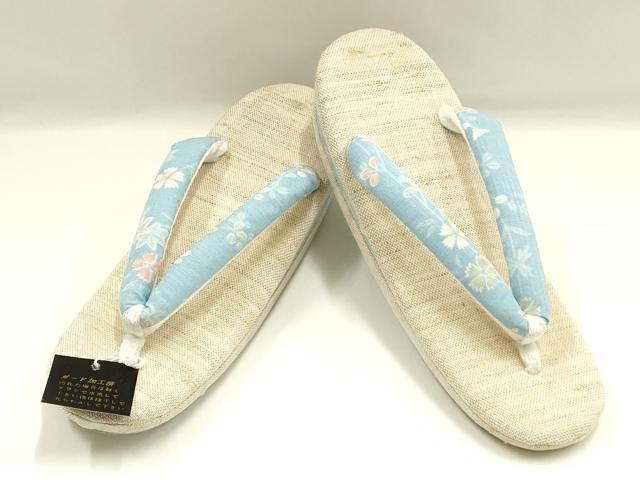 平和屋着物●和装小物 和装草履 鼻緒:水色 逸品 未使用 AABJ7372ay