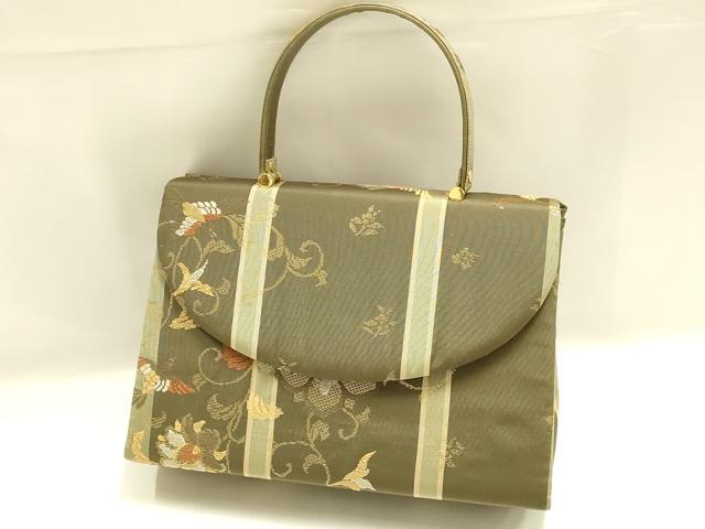平和屋着物●和装小物 和装バッグ ハンドバッグ 竹屋町刺繍 更紗花鳥文 金糸 マグネット式 逸品 AABJ7381ay