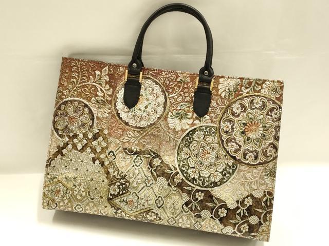 平和屋本店●和装小物 和装バッグ 金唐革 ハンドバッグ 道長吉祥花文 保管箱付き 逸品 AABJ7382ay