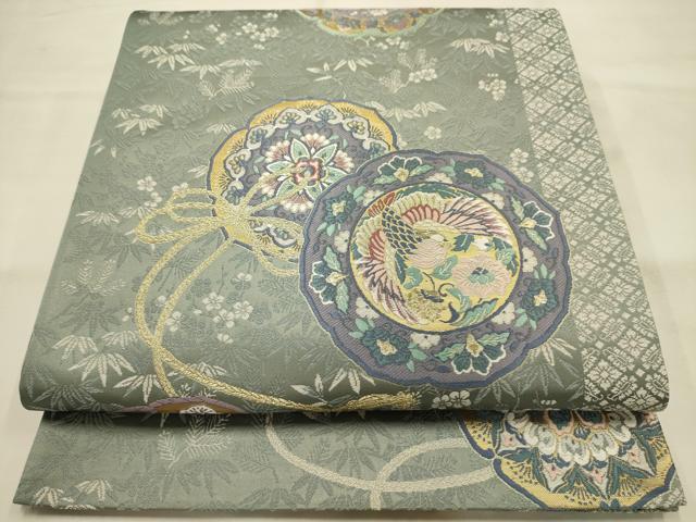 平和屋着物●六通柄袋帯 唐織 鳳凰花鏡裏文 華秀綾錦 金糸 正絹 逸品 AABJ7401sx