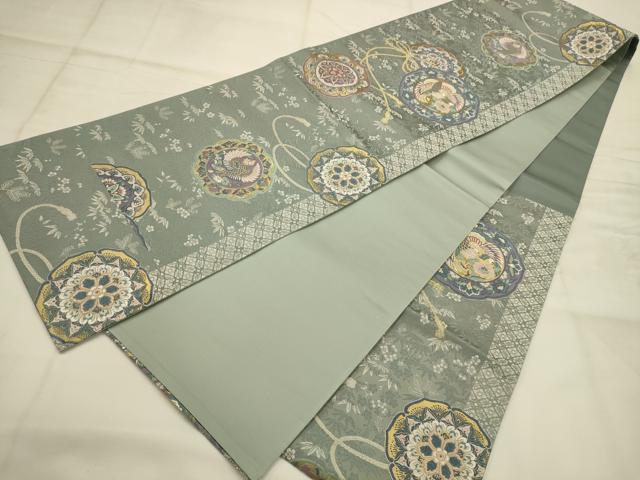 平和屋着物●六通柄袋帯 唐織 鳳凰花鏡裏文 華秀綾錦 金糸 正絹 逸品 AABJ7401sx