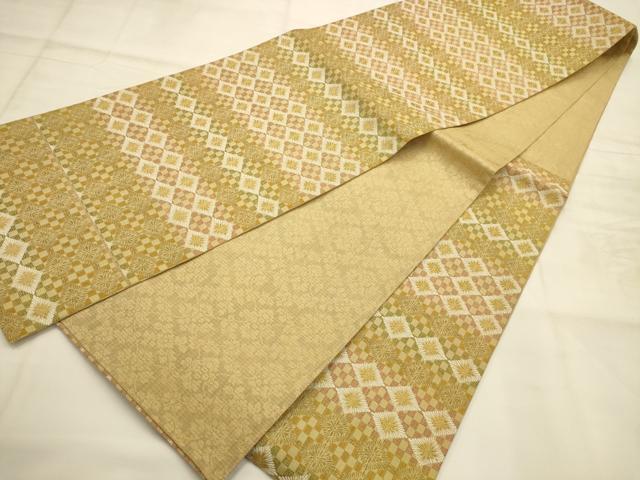平和屋着物●六通柄袋帯 綟り和紙織 花菱文 金糸 正絹 逸品 未使用 AABJ7402sx