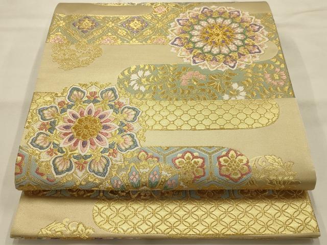 平和屋着物●六通柄袋帯 唐織 霞取正倉院花文 金糸 正絹 逸品 AABJ7410sx