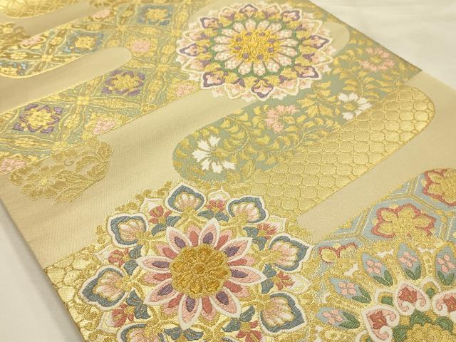 平和屋着物●六通柄袋帯 唐織 霞取正倉院花文 金糸 正絹 逸品 AABJ7410sx