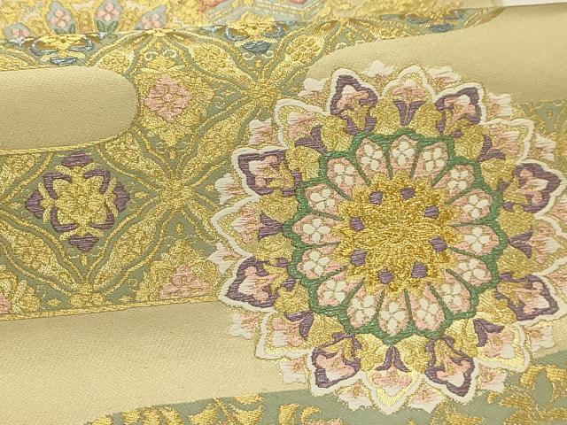 平和屋着物●六通柄袋帯 唐織 霞取正倉院花文 金糸 正絹 逸品 AABJ7410sx