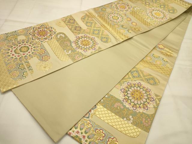 平和屋着物●六通柄袋帯 唐織 霞取正倉院花文 金糸 正絹 逸品 AABJ7410sx