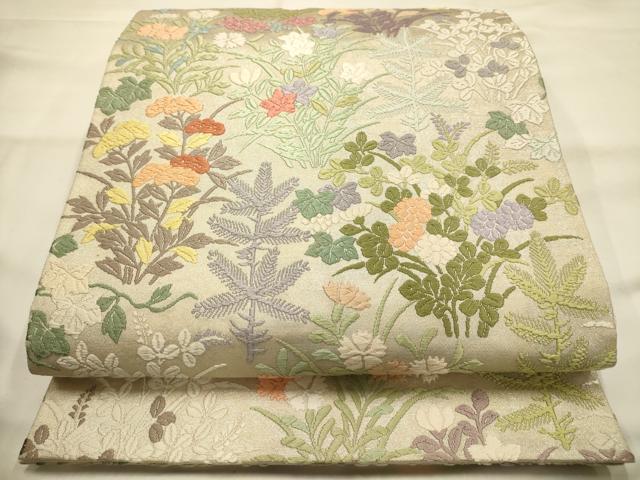 平和屋着物●六通柄袋帯 唐織 草花文 正絹 逸品 AABJ7414sx