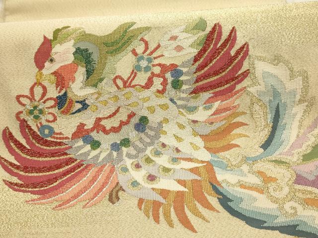 平和屋着物●手織綴れ 山鹿清華 太鼓柄袋帯 花鳥文 金銀糸 正絹 逸品 AABJ7415sx