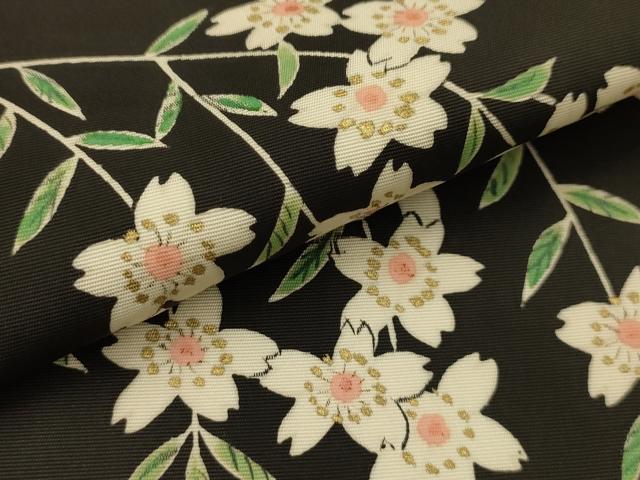 平和屋着物●塩瀬 両面 九寸名古屋帯 作家物 手描き 枝垂れ花文 黒地 金銀彩 正絹 逸品 AABJ7418sx