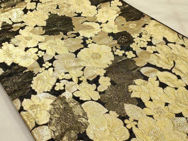 平和屋着物●六通柄袋帯 舞花文 黒地 金糸 正絹 逸品 AABJ7423sx