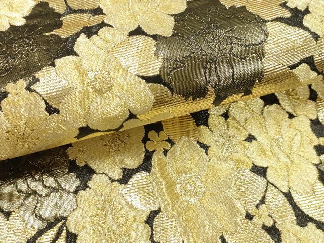 平和屋着物●六通柄袋帯 舞花文 黒地 金糸 正絹 逸品 AABJ7423sx