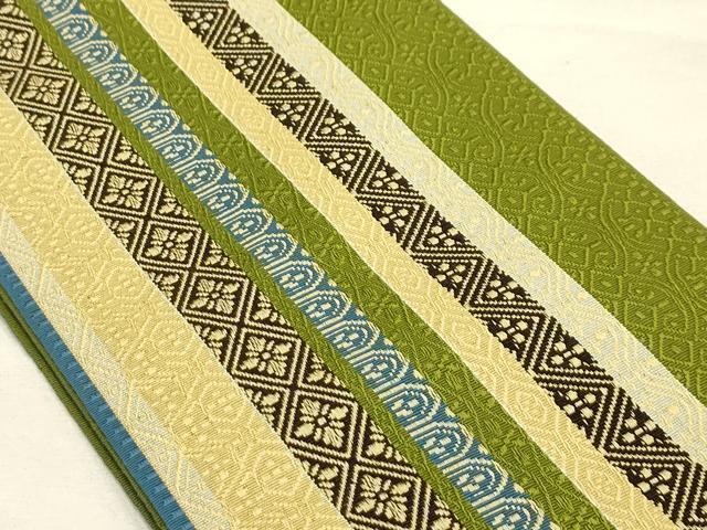 平和屋着物●本場筑前博多織 半幅帯 間道 正絹 逸品 AABJ7431sx