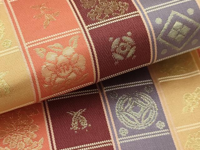平和屋着物●本場筑前博多織 半幅帯 花宝尽くし 証紙付き 正絹 逸品 AABJ7441sx