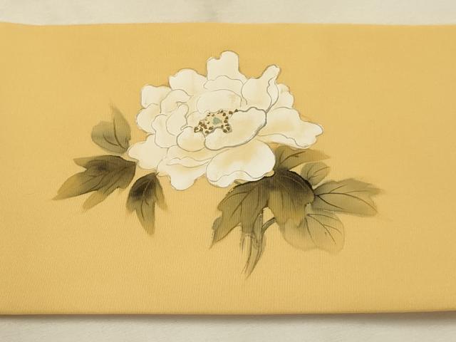 平和屋着物●塩瀬 九寸名古屋帯 作家物 手描き 枝花文 金彩 正絹 逸品 AABJ7504sx