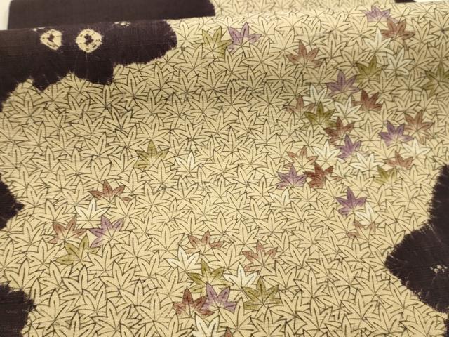 平和屋着物●九寸名古屋帯 絞り 楓 生紬 正絹 逸品 AABJ7511sx