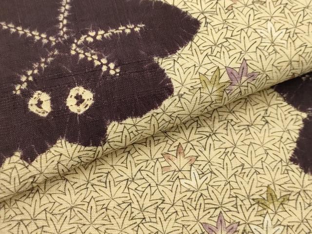 平和屋着物●九寸名古屋帯 絞り 楓 生紬 正絹 逸品 AABJ7511sx