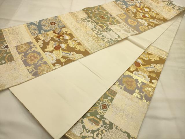 平和屋着物●六通柄袋帯 唐織 名物裂 鴛鴦花文 金銀糸 正絹 逸品 AABJ7519sx