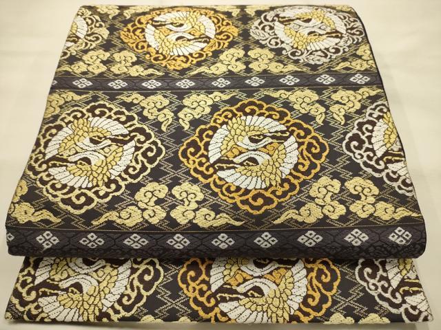 平和屋着物●六通柄袋帯 唐織 双鶴文 金糸 正絹 逸品 AABJ7522sx