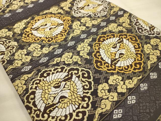 平和屋着物●六通柄袋帯 唐織 双鶴文 金糸 正絹 逸品 AABJ7522sx