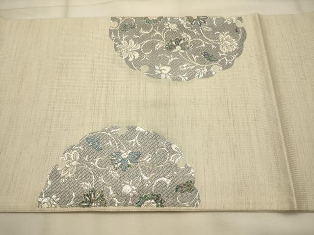 平和屋着物●太鼓柄袋帯 更紗花文 銀糸 正絹 逸品 AABJ7523sx